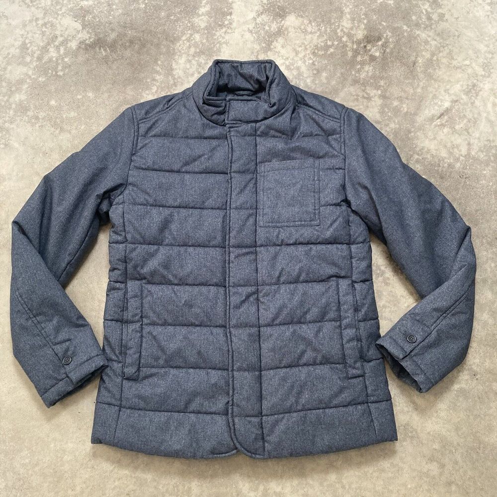 Banana Republic Jacket Womens Small Blue Heather Quilted Coat Mock Neck
